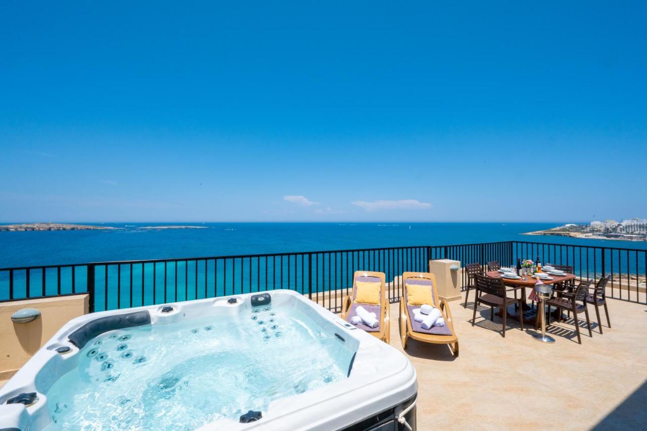 Islet Promenade Seafront Penthouse With Breathtaking Seaviews And Private Hot Tub On The Large Terrace By Getawaysmalta Διαμέρισμα Σεντ Πόλς Μπέι Εξωτερικό φωτογραφία
