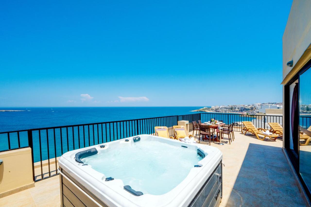 Islet Promenade Seafront Penthouse With Breathtaking Seaviews And Private Hot Tub On The Large Terrace By Getawaysmalta Διαμέρισμα Σεντ Πόλς Μπέι Εξωτερικό φωτογραφία