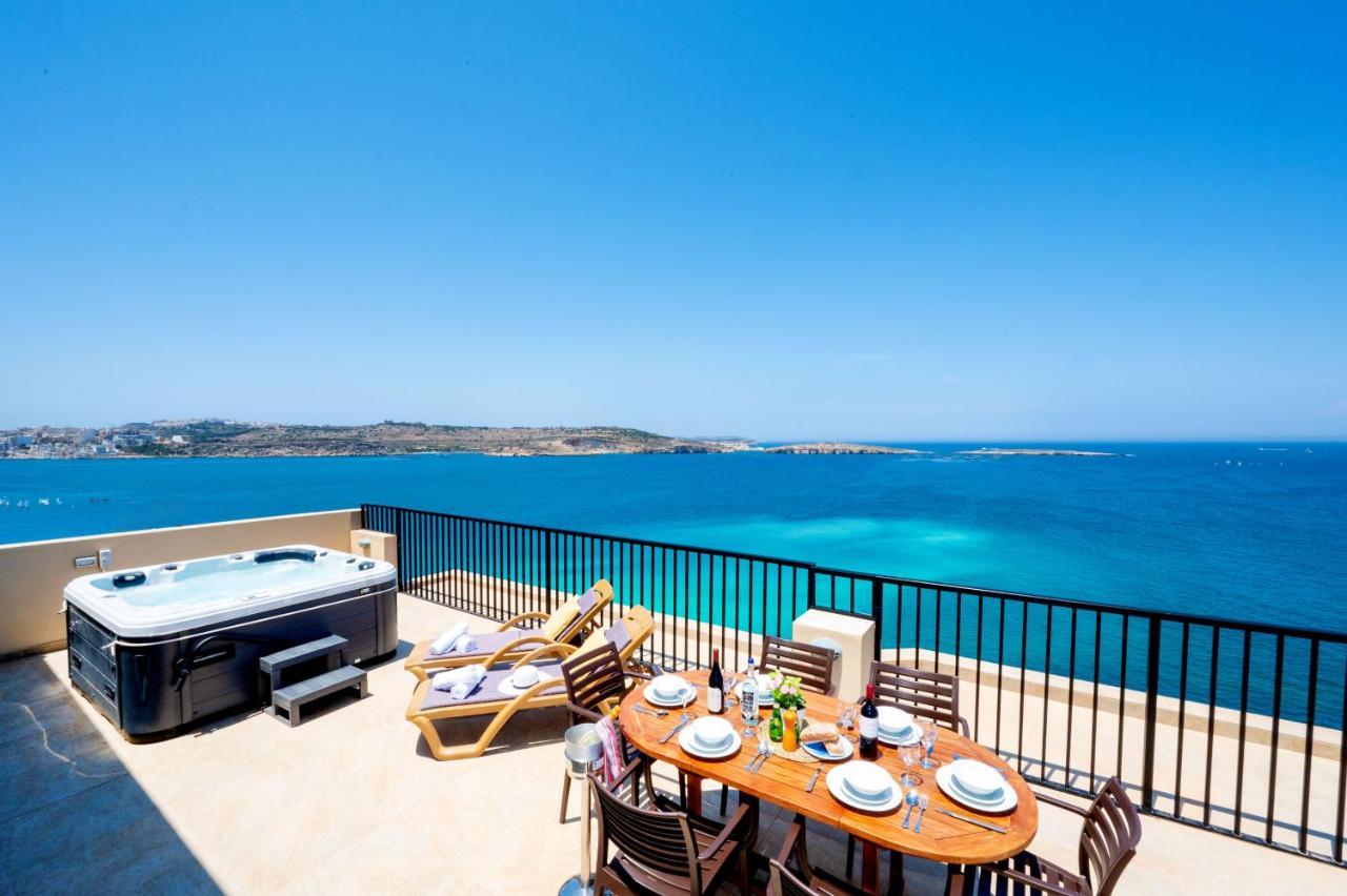 Islet Promenade Seafront Penthouse With Breathtaking Seaviews And Private Hot Tub On The Large Terrace By Getawaysmalta Διαμέρισμα Σεντ Πόλς Μπέι Εξωτερικό φωτογραφία